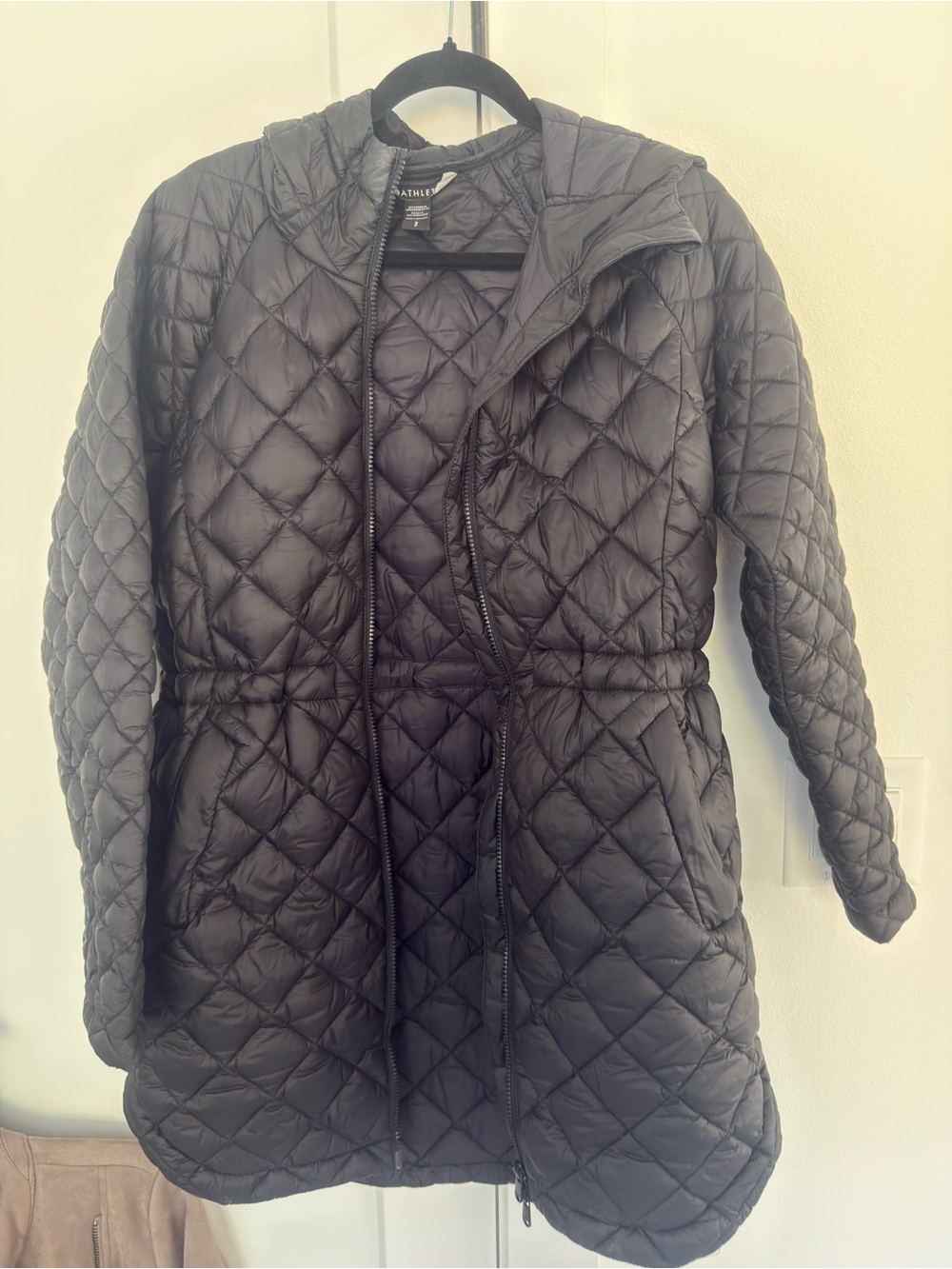 Athleta Black Quilted Hooded Puffer
